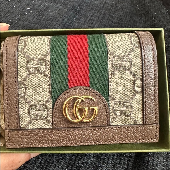 Gucci GG Ophidia Beige and Brown Wallet with Red & Green Stripe Card Case Wallet - Picture 1 of 9